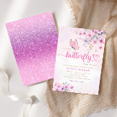 Boho Pink Lila Floral Butterfly Girl Babydusche Einladung