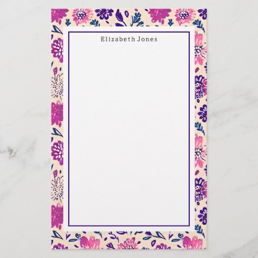 Boho Pink + Lila florales Ombre Muster Briefpapier (Vorderseite)