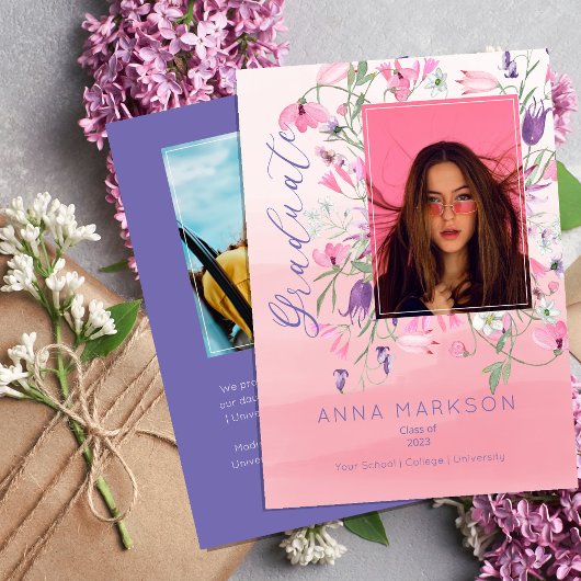 Boho Pink | Lila Wildblumen für Aquarellfarben Einladung