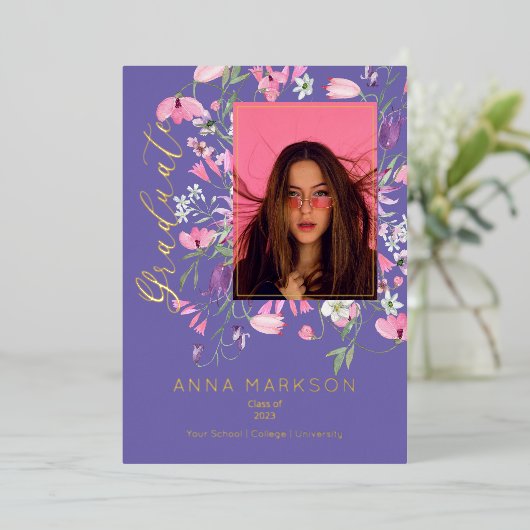 Boho Pink | Lila Wildblumen für Aquarellfarben Folieneinladung (Stehend vorne)