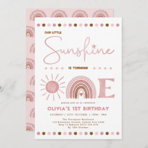 Boho Pink Little Sunshine Rainbow Girl Birthday Einladung