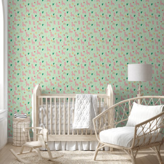 Boho Pink Llama & Rainbows Green Baby Girl Kinderz Tapete