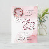 Boho Pink Maroon Moon Mandala Save the Date Einladung (Stehend Vorderseite)
