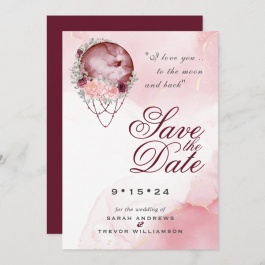 Boho Pink Maroon Moon Mandala Save the Date Einladung (Vorne/Hinten)