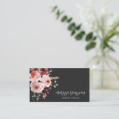 Boho Pink Merlot Floral Black Visitenkarte (Stehend Vorderseite)