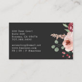 Boho Pink Merlot Floral Black Visitenkarte (Rückseite)