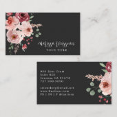 Boho Pink Merlot Floral Black Visitenkarte (Vorne/Hinten)