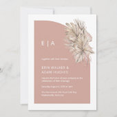 Boho Pink Minimalistisch Monogram Half Arch Weddin Einladung (Vorderseite)