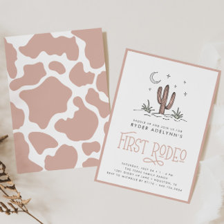Boho Pink Modern Girls First Rodeo 1. Geburtstag Einladung