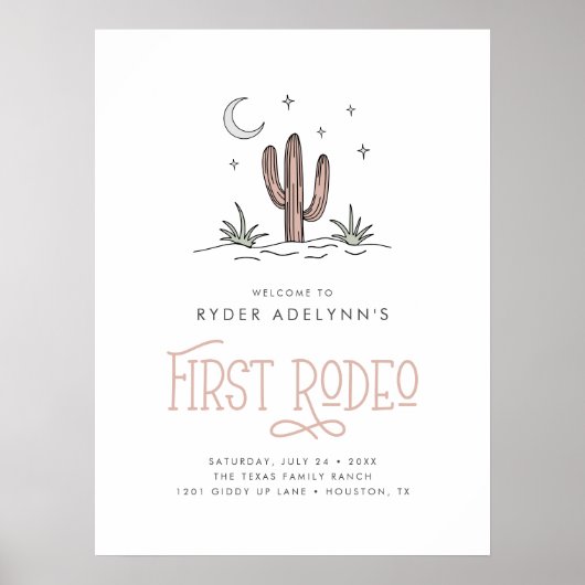 Boho Pink Moderne Mädchen First Rodeo 1. Geburtsta Poster (Vorne)