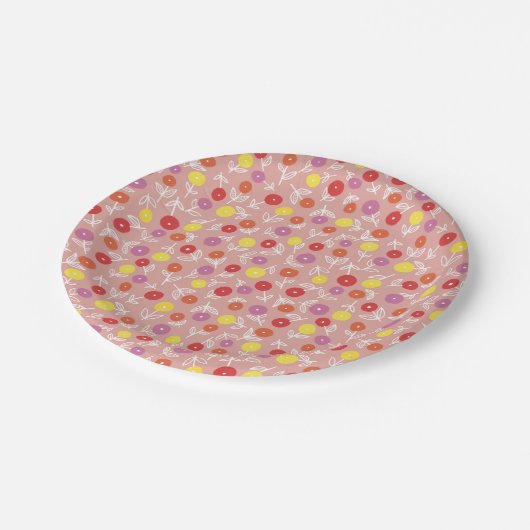 Boho Pink Modernes Blumenmuster Pappteller (Schrägansicht)