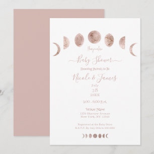 Boho Pink Mondphasen Moderne Minimal Baby Shower Einladung