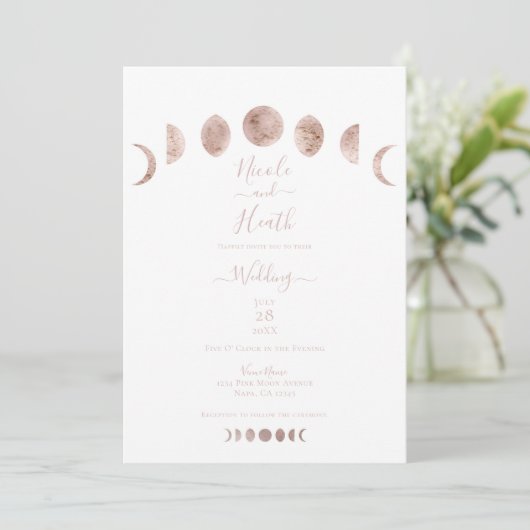 Boho Pink Moon setzt moderne Minimalhochzeit ein Einladung (Stehend Vorderseite)