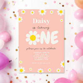 Boho Pink Niedlich Daisy Blume 1. Geburtstag Einladung