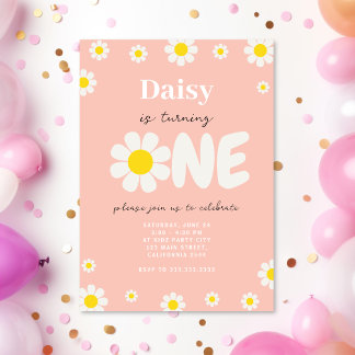 Boho Pink Niedlich Daisy Blume 1. Geburtstag Einladung