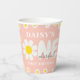 Boho Pink Niedlich Daisy Blume 1. Geburtstag Party Pappbecher