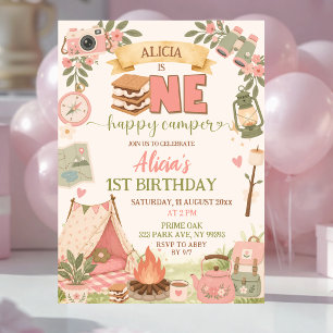 Boho Pink One Happy Camper Erster Geburtstag Einladung