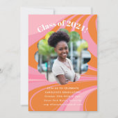 Boho Pink Orange Abstrakt Foto Graduation Party Einladung (Vorderseite)