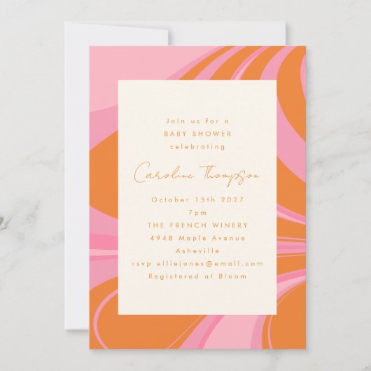 Boho Pink Orange Abstrakt Marble Baby Dusche Einladung (Vorderseite)