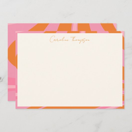 Boho Pink Orange Abstrakt Marmor Personalisierter Dankeskarte (Vorne/Hinten)