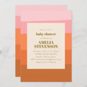 Boho Pink Orange Abstrakt Stripes Babydusche Einladung (Vorne/Hinten)