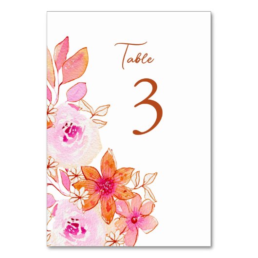Boho Pink Orange Blume Custom Tischnummer (Rückseite)