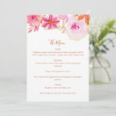 Boho Pink Orange Blume Custom Wedding Menükarte (Stehend Vorderseite)