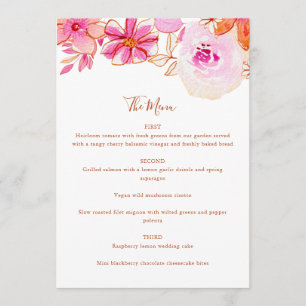 Boho Pink Orange Blume Custom Wedding Menükarte