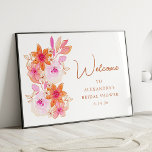 Boho Pink Orange Blume Dusche Custom Willkommen Poster<br><div class="desc">Boho Watercolor Pink Orange Blume Brautparty Custom Welcome Poster Signing</div>