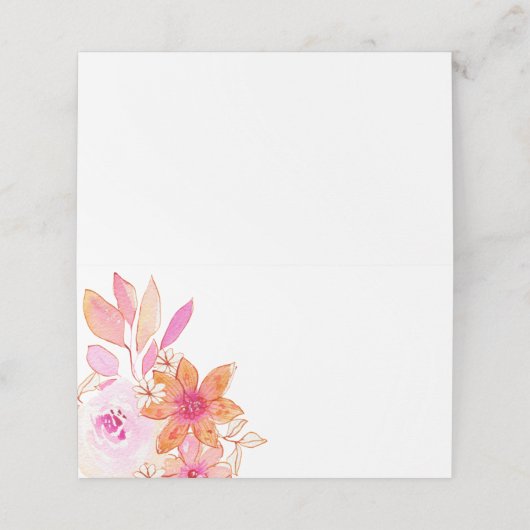 Boho Pink Orange Blume Wedding Blank Platzkarte (Außenseite Aufgefaltet)