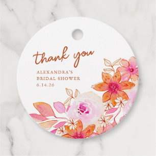 Boho Pink Orange Blumen Dusche Danke Geschenkanhänger