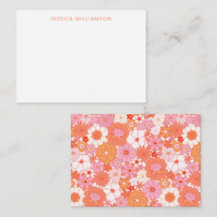 Boho Pink Orange Blumenmuster Geschenk mit Namen E Mitteilungskarte