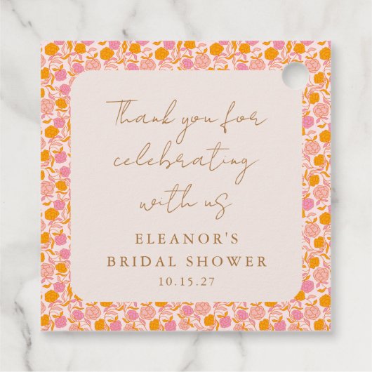 Boho Pink Orange Brautparty Vielen Dank Geschenkanhänger (Rückseite)