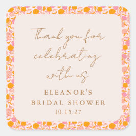 Boho Pink Orange Brautparty Vielen Dank Quadratischer Aufkleber