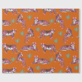 Boho Pink Orange Dschungel Tiger Tier Muster Geschenkpapier (Flach)