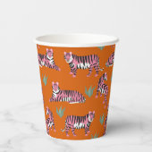 Boho Pink Orange Dschungel Tiger Tier Muster Pappbecher (Rückseite)