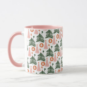 Boho Pink Orange Grüne Weihnachtsbäume Trend Pink Tasse