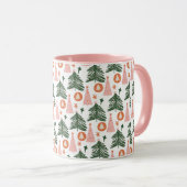Boho Pink Orange Grüne Weihnachtsbaumen Trendy Pin Tasse (VorderseiteRechts)