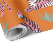 Boho Pink Orange Jungle Tiger Animal Pattern Geschenkpapier (Rolleneckpunkt)