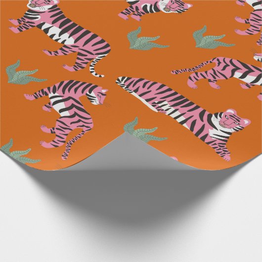 Boho Pink Orange Jungle Tiger Animal Pattern Geschenkpapier (Ecke)