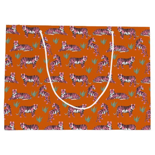 Boho Pink Orange Jungle Tiger Animal Pattern Große Geschenktüte (Rückseite)