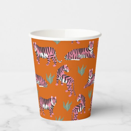 Boho Pink Orange Jungle Tiger Animal Pattern Pappbecher (Links)