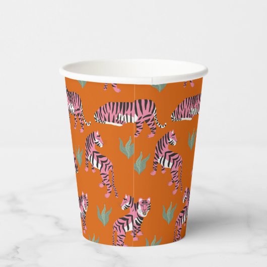 Boho Pink Orange Jungle Tiger Animal Pattern Pappbecher (Rechts)