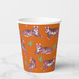Boho Pink Orange Jungle Tiger Animal Pattern  Pappbecher