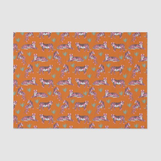 Boho Pink Orange Jungle Tiger Animal Pattern Seidenpapier (Vorderseite)
