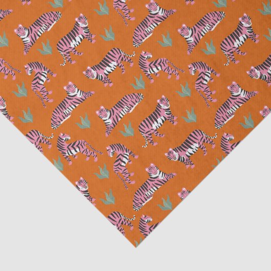 Boho Pink Orange Jungle Tiger Animal Pattern Seidenpapier (Ausschnitt)
