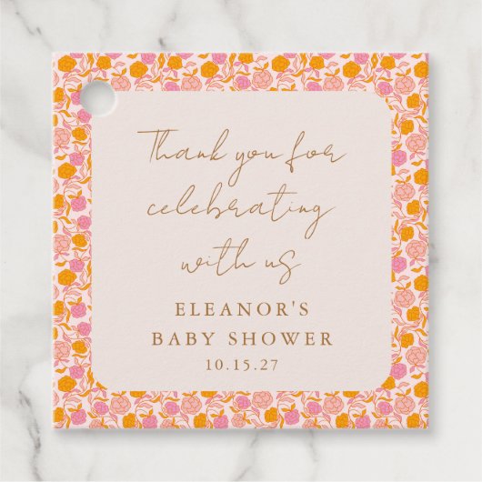 Boho Pink Orange Niedliche Babydusche Vielen Dank Geschenkanhänger (Vorderseite)