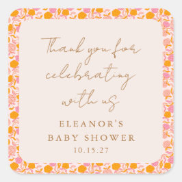 Boho Pink Orange Niedliche Babydusche Vielen Dank Quadratischer Aufkleber