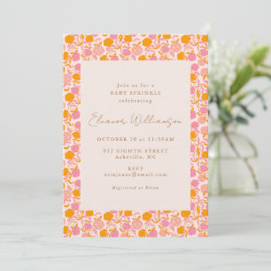 Boho Pink Orange Retro-Blumen-Baby-Sprinkle-Party Einladung