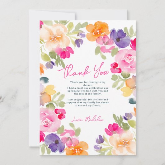 Boho pink orange Sommerblumengebirge Brautparty Dankeskarte (Vorderseite)